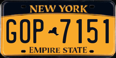 NY license plate GOP7151
