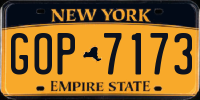 NY license plate GOP7173
