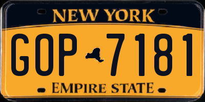 NY license plate GOP7181