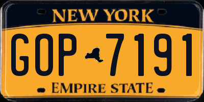 NY license plate GOP7191