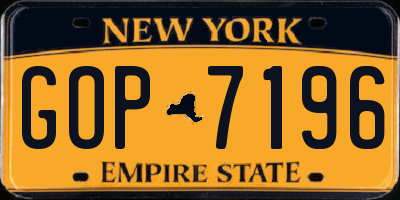 NY license plate GOP7196