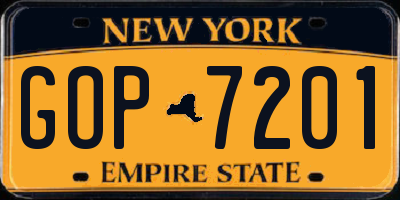 NY license plate GOP7201