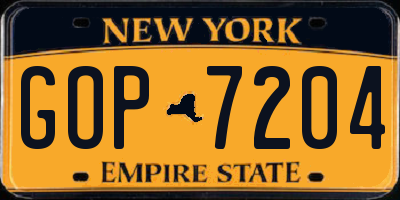 NY license plate GOP7204