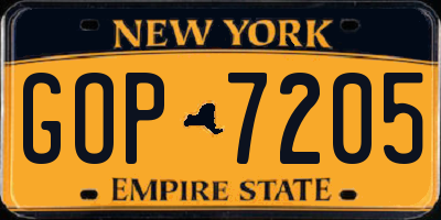 NY license plate GOP7205