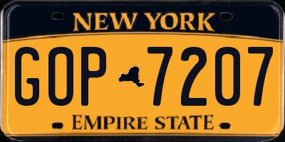 NY license plate GOP7207