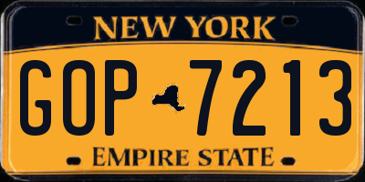 NY license plate GOP7213