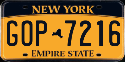 NY license plate GOP7216