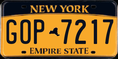 NY license plate GOP7217