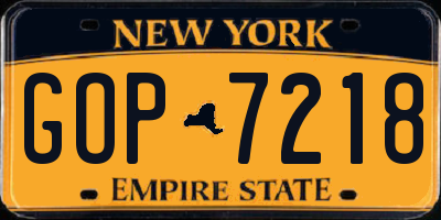 NY license plate GOP7218