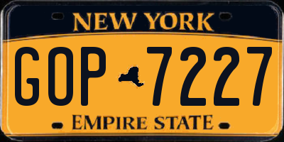 NY license plate GOP7227