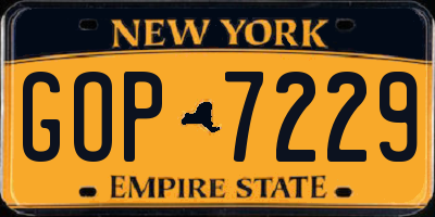 NY license plate GOP7229