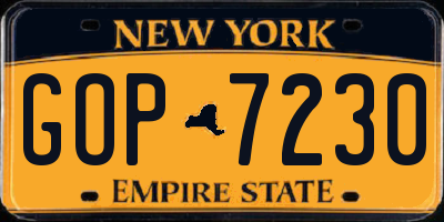 NY license plate GOP7230