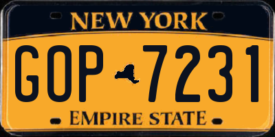 NY license plate GOP7231