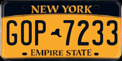 NY license plate GOP7233
