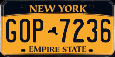 NY license plate GOP7236