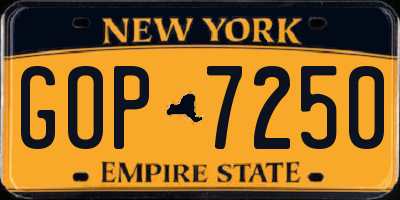 NY license plate GOP7250