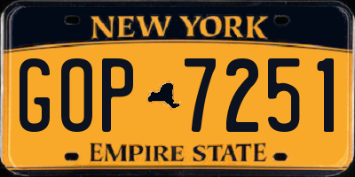 NY license plate GOP7251