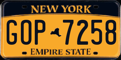 NY license plate GOP7258