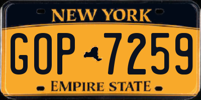 NY license plate GOP7259