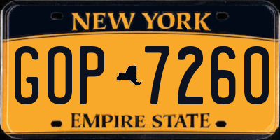 NY license plate GOP7260