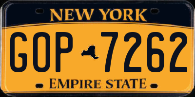 NY license plate GOP7262