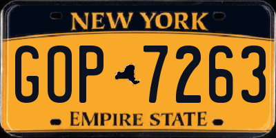 NY license plate GOP7263