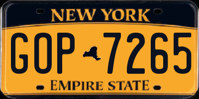 NY license plate GOP7265