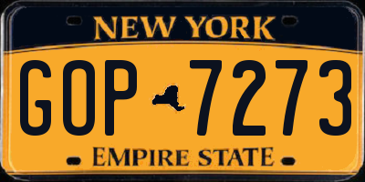 NY license plate GOP7273