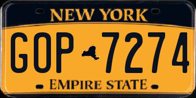 NY license plate GOP7274