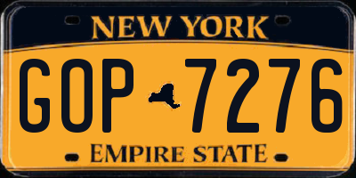 NY license plate GOP7276