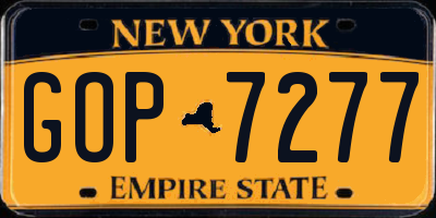 NY license plate GOP7277