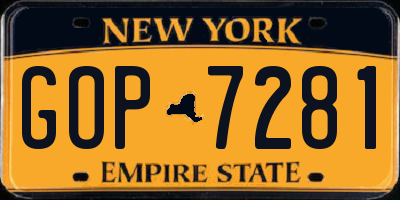 NY license plate GOP7281