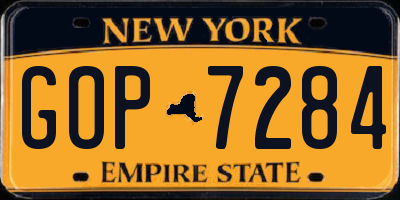 NY license plate GOP7284