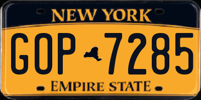 NY license plate GOP7285