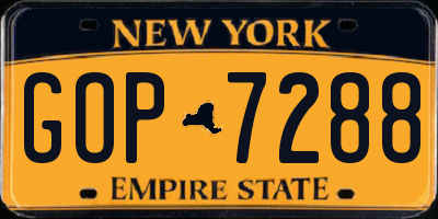 NY license plate GOP7288