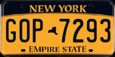 NY license plate GOP7293