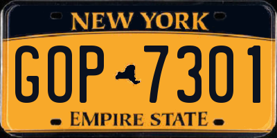 NY license plate GOP7301