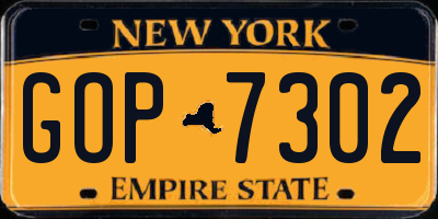 NY license plate GOP7302