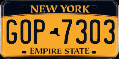 NY license plate GOP7303