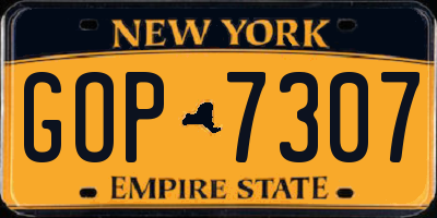 NY license plate GOP7307