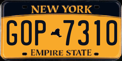 NY license plate GOP7310