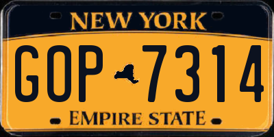 NY license plate GOP7314