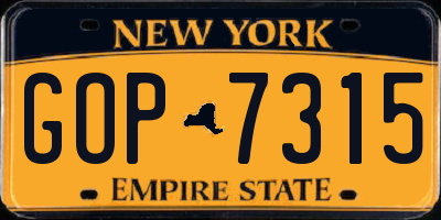 NY license plate GOP7315