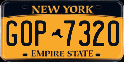 NY license plate GOP7320