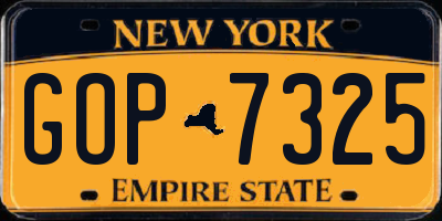 NY license plate GOP7325