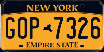 NY license plate GOP7326