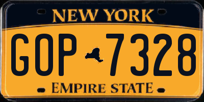 NY license plate GOP7328