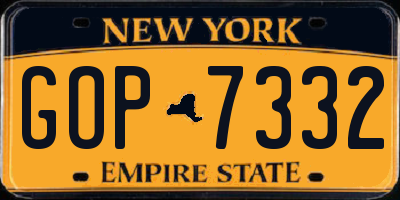 NY license plate GOP7332