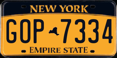 NY license plate GOP7334