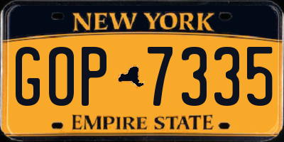 NY license plate GOP7335